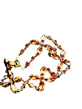 Givenchy Crystal Bracelet Open Link Flex Floral Design Brown Gold